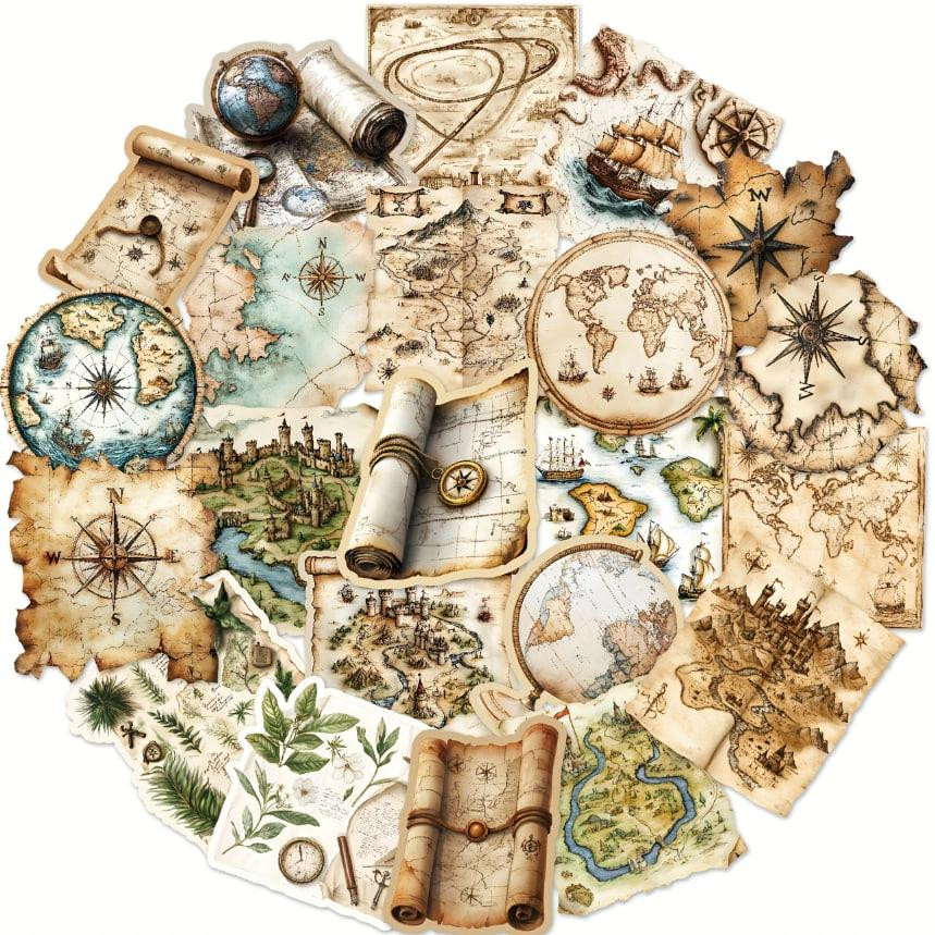 Винтажные географические наклейки с картой и компасом, стикерпак карты мира, набор 50 шт. Киев - изображение 1