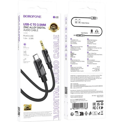 Кабель мультимедийный USB-C to 3.5mm M 1.0m BL22 black BOROFONE (6941991117763) Винница - изображение 5
