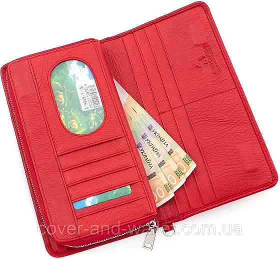 Бордовый кожаный женский кошелек клатч на молнии и магнитах MC Черный Киев