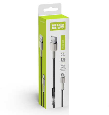 Кабель USB MicroUSB ColorWay CW-CBUM046-BK 2,4A металеві конектори 1м чорний Житомир