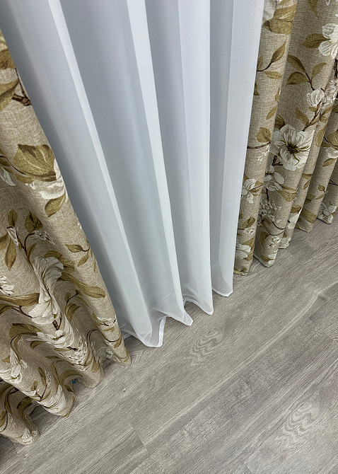 Шторная ткань лен с цветочным принтом, коллекция 