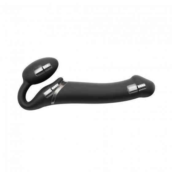 Безремінний страпон з вібрацією Strap-On-Me Vibrating Black M, діаметр 3,8см, пульт ДК, регульований Sex Aura Київ