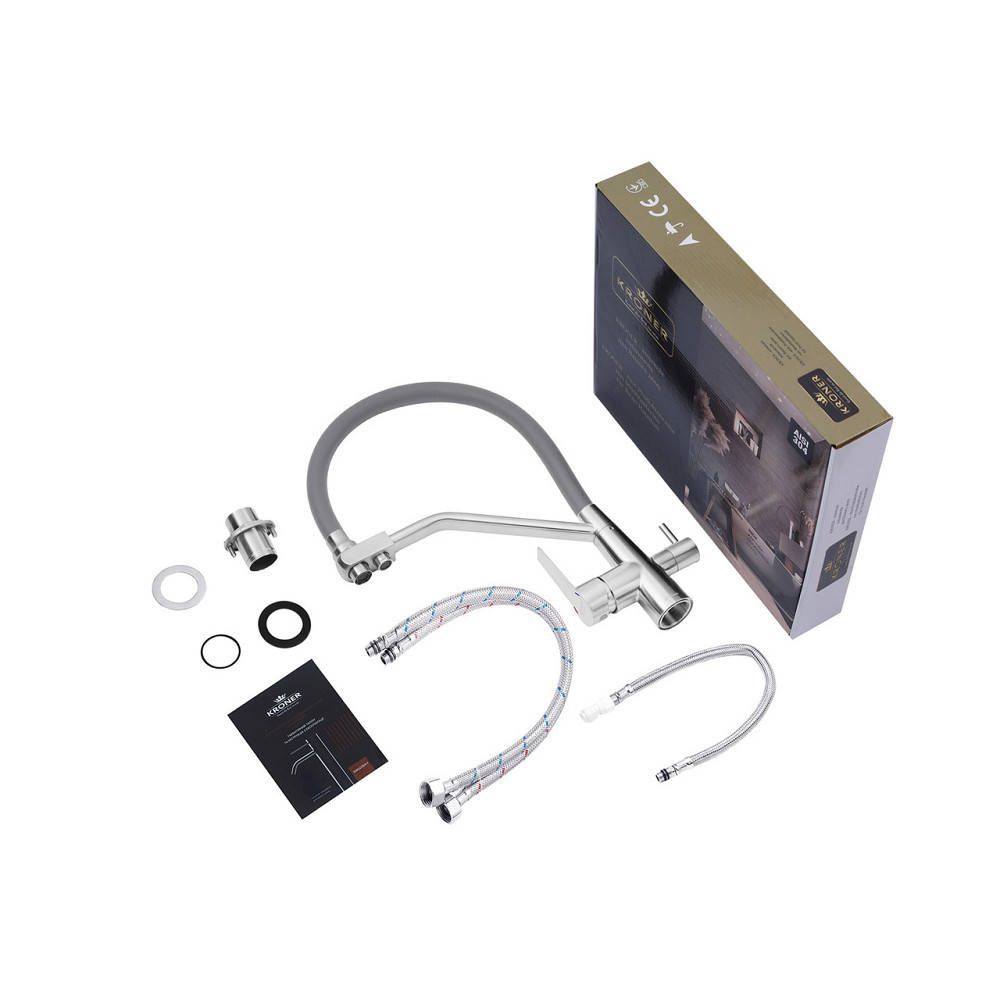 Смеситель для кухни с подключением к фильтру Kroner KRP Edelstahl Klassisch - ESG03817GRA серый/сатин Киев - изображение 9