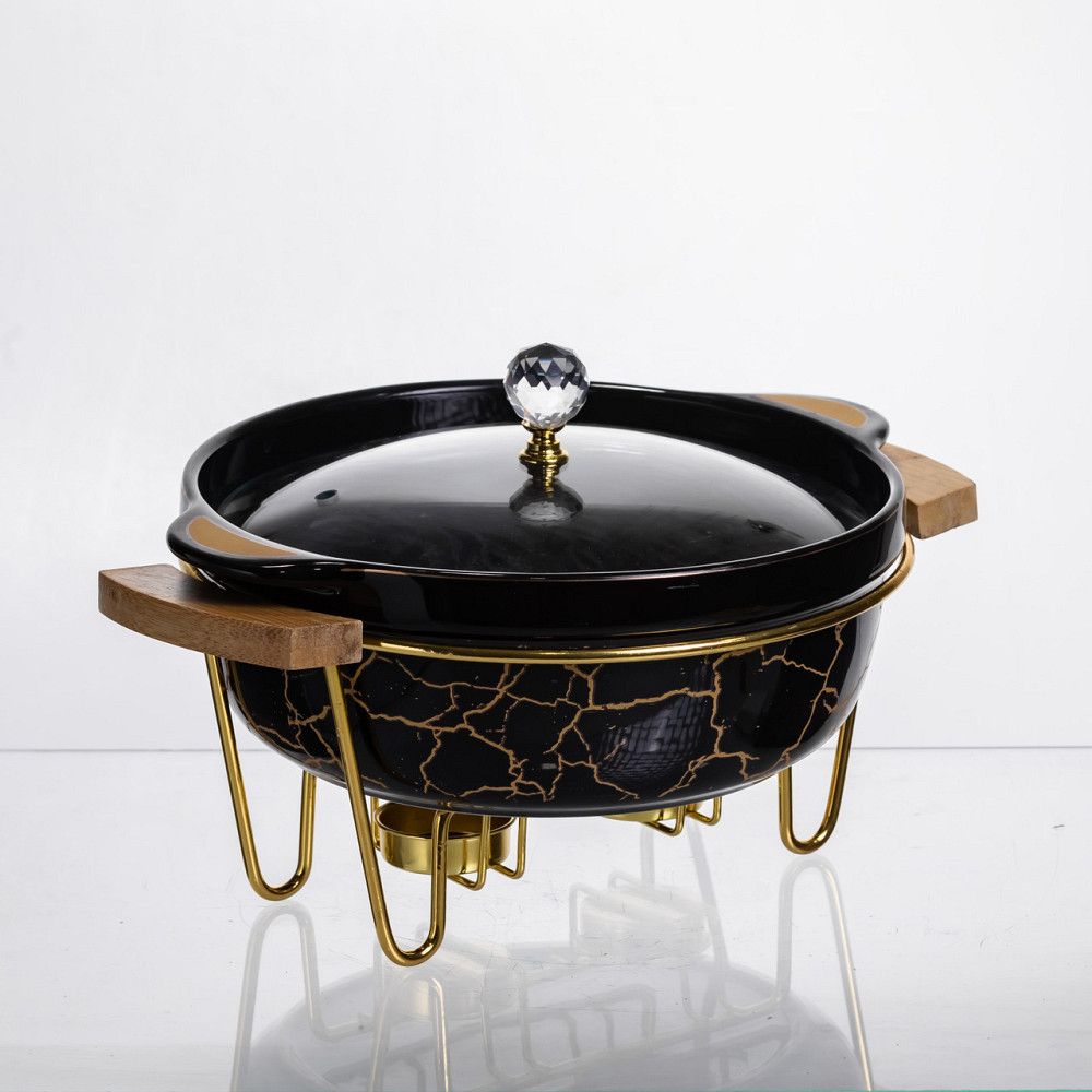 Yiwu Марміт порцеляновий настільний круглий 1.3 (л) мармітниця з підігрівом Чорний мармур LC-71 Коломыя - изображение 2