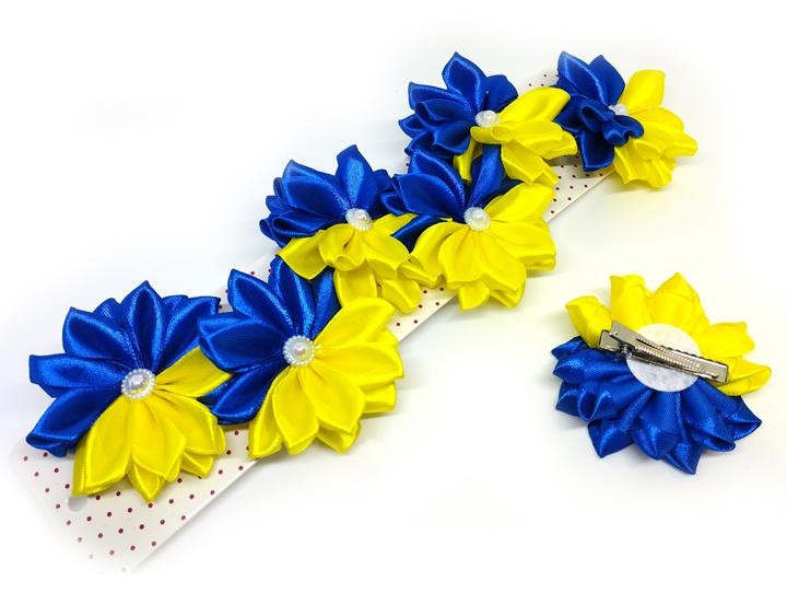 Заколки для деовчки нарядные желто-синие Цветок 6 шт Киев - изображение 1