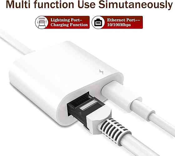 Адаптер Lightning в RJ45 Ethernet LAN для iPhone iPad iPod с зарядным портом 2 в 1 белый Киев