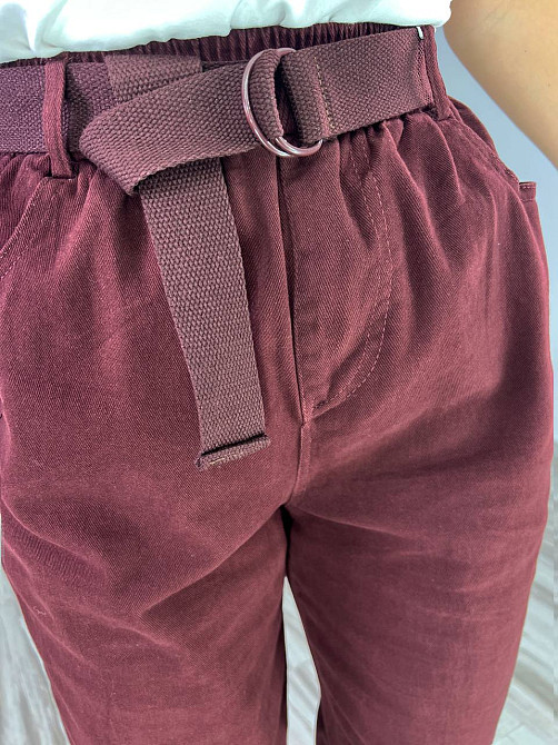 Джинси жіночі A-N 25072 MOM банани талія на резинці з ременем стрейчеві оверсайз бордовий, бордовий, Одеса - фото 5