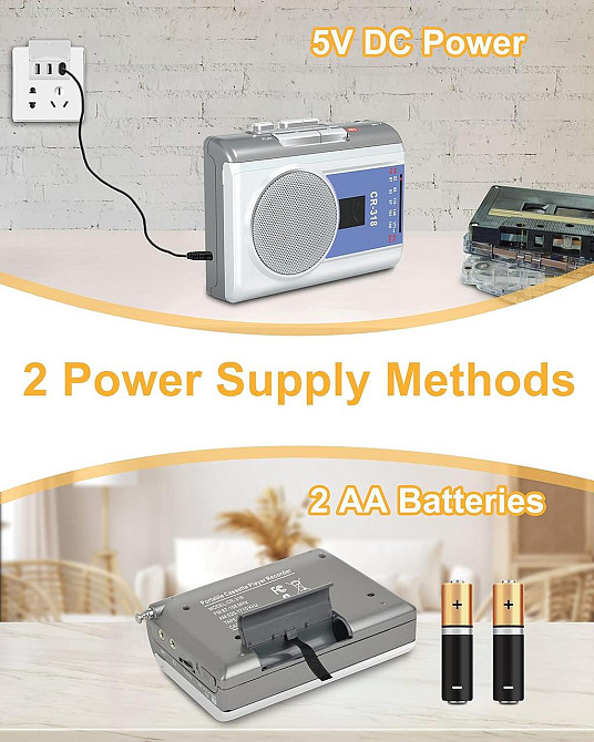 Магнитофон с AM FM портативный винтажный магнитофон с разъемом для наушников встроенный микрофон громкоговоритель для прогулок, Днепр - изображение 6