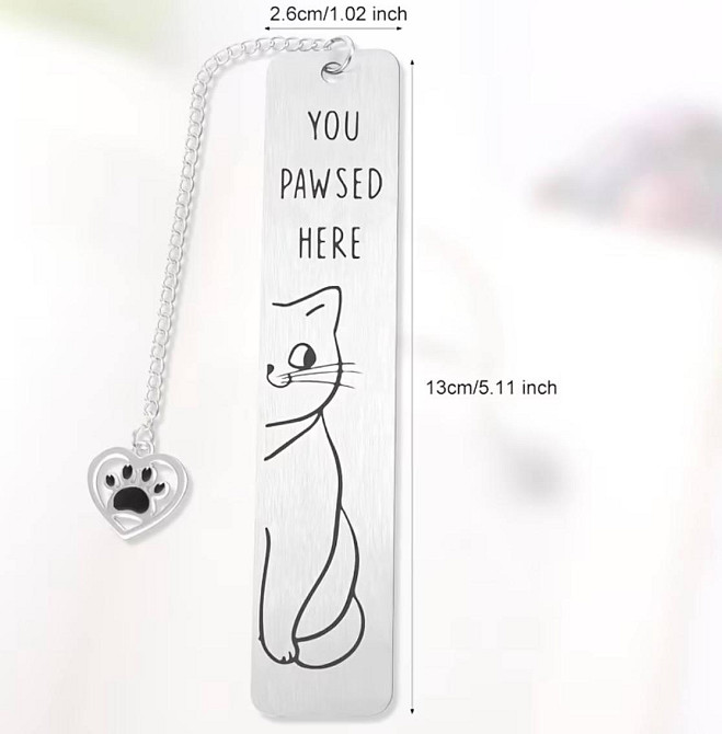 Металева закладка для книг з котом You pawed here, закладка з нержавіючої сталі з ланцюжком Київ - фото 2
