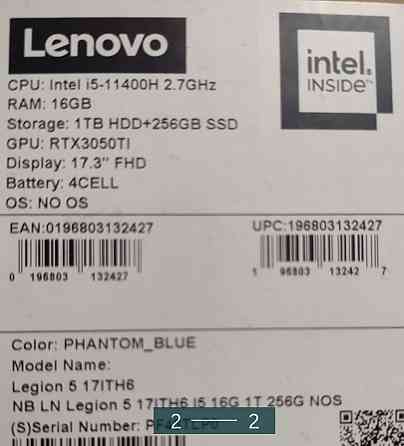 Ноутбук: Lenovo Legion 5 , 17ACH6 Phantom Blue. Київ