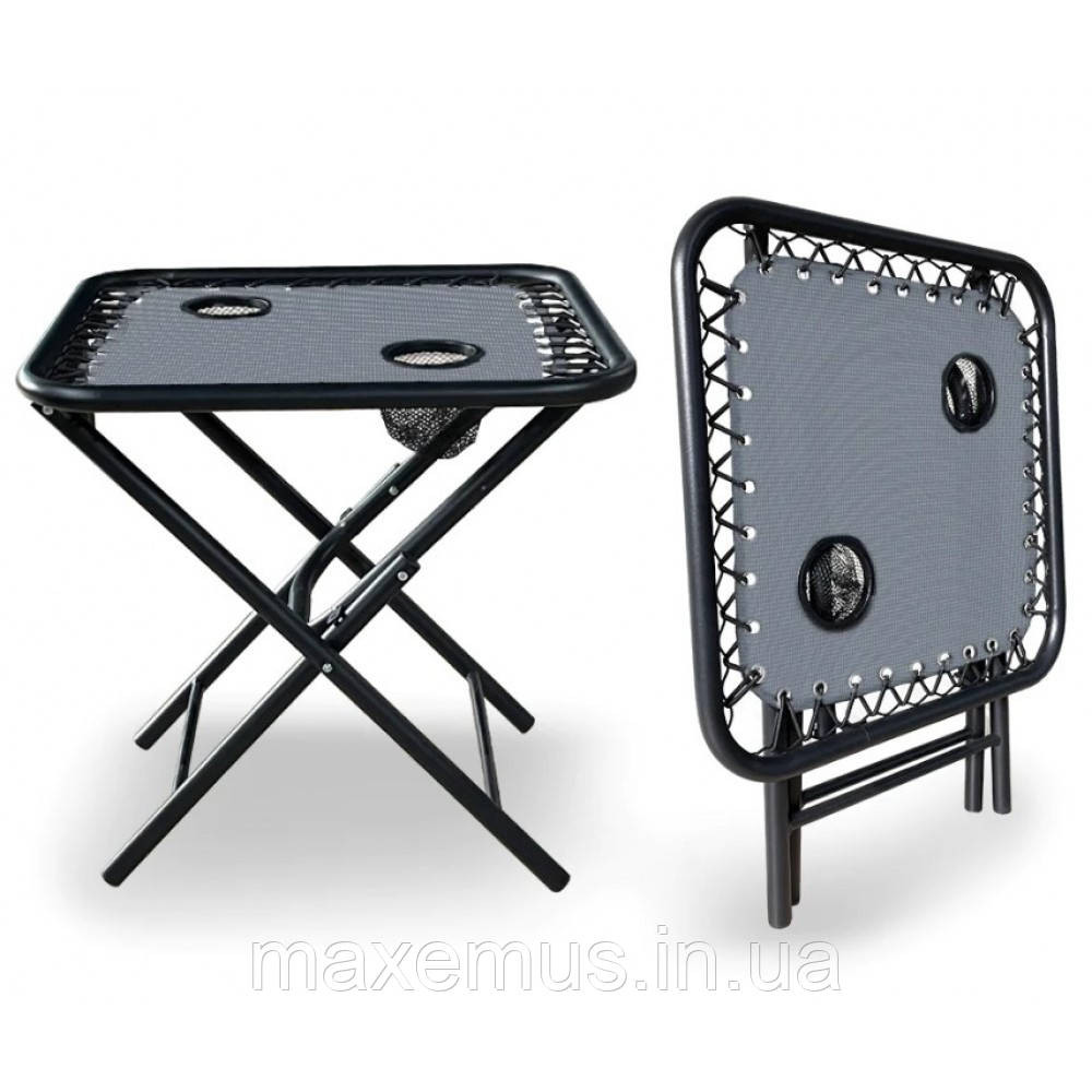 Шезлонг для отдыха на даче и пляже набор 2 шт + столик раскладной лежак с регулировкой спинки SP-167A серый Мостиска - изображение 3