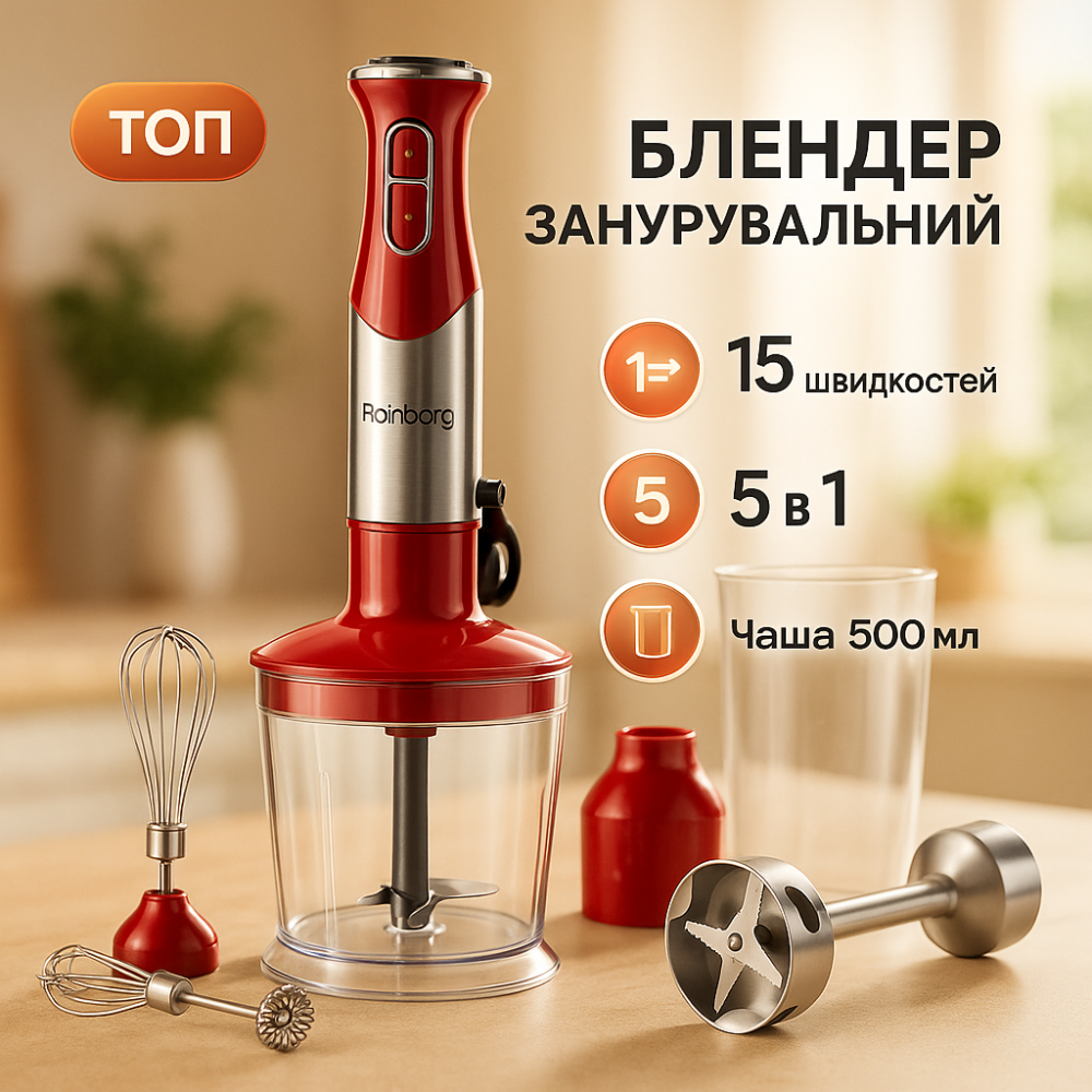 Блендер для сніданків і коктейлів, Блендер для кухні з мірним стаканом Подрібнювач кухні металевий TO-29 Львів - фото 8