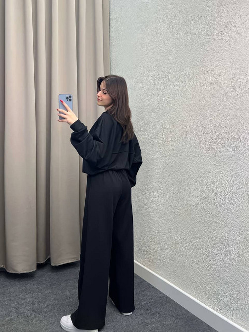 Костюм жіночій з широкими штанами і кофтою на блискавці Чорний 42/44 Харків - фото 8