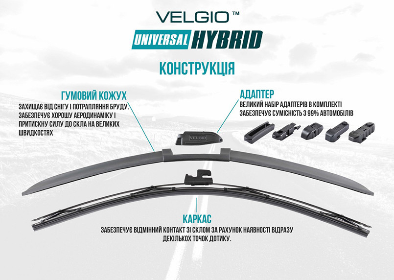 Щітка склоочисника гібридна Velgio Universal Hybrid 20/500мм Львів - фото 5