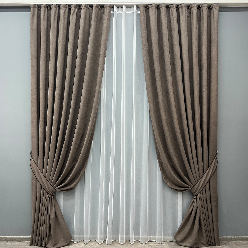 Комплект готовых штор VR-Textil Микровелюр Petek YL № 2015ш Кофейный 200х270 см 2 шт (32-372) Киев - изображение 2