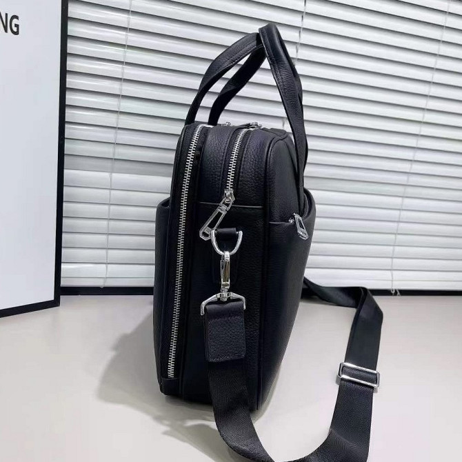 Кожаная мужская деловая сумка-портфель портфель для ноутбука черный Tiding Bag 56901 Каменское - изображение 3