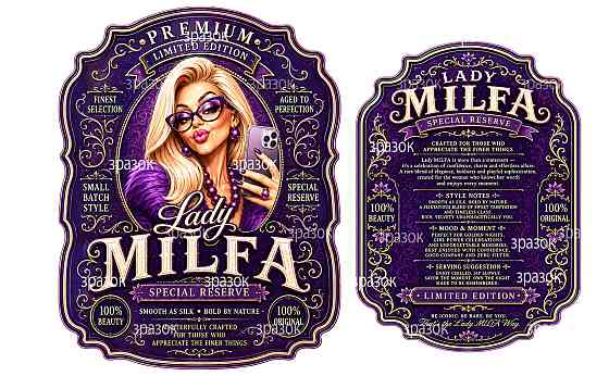 Этикетки на бутылку Lady MILFA, прикольный подарок женщине, шуточная премиальная этикетка на алкоголь Одесса