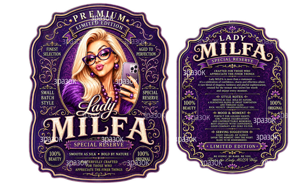 Этикетки на бутылку Lady MILFA, прикольный подарок женщине, шуточная премиальная этикетка на алкоголь Одесса - изображение 1