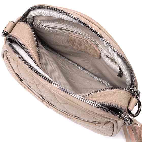 Зручна жіноча стьобана сумка з м'якої натуральної шкіри Vintage 22328 Бежева Київ