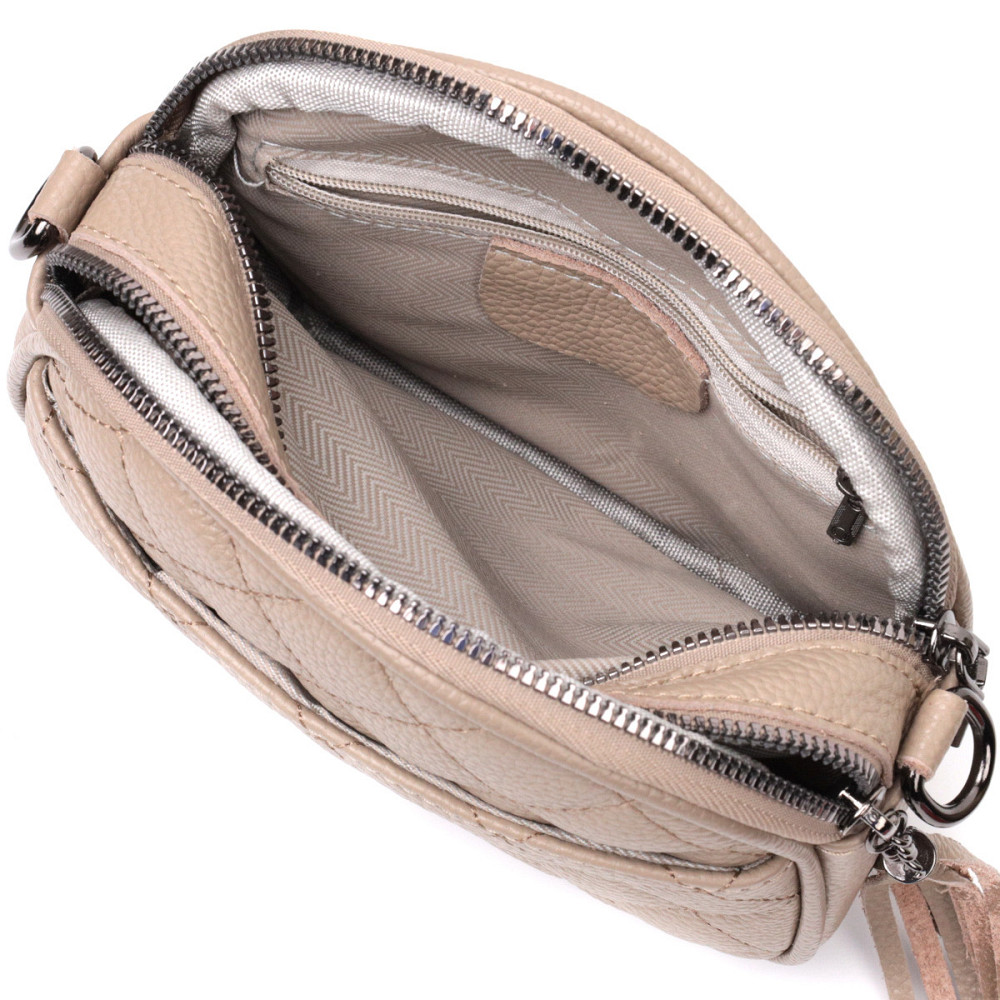 Зручна жіноча стьобана сумка з м'якої натуральної шкіри Vintage 22328 Бежева Київ - фото 5