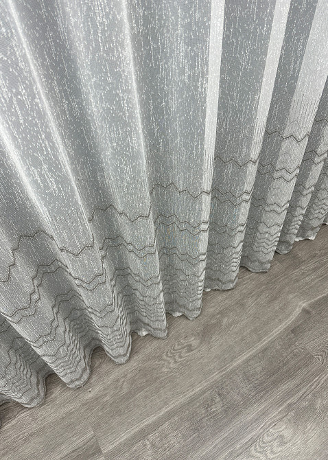 Тюль льон з вишивкою колір молочний з сірим 1620т Київ - фото 7