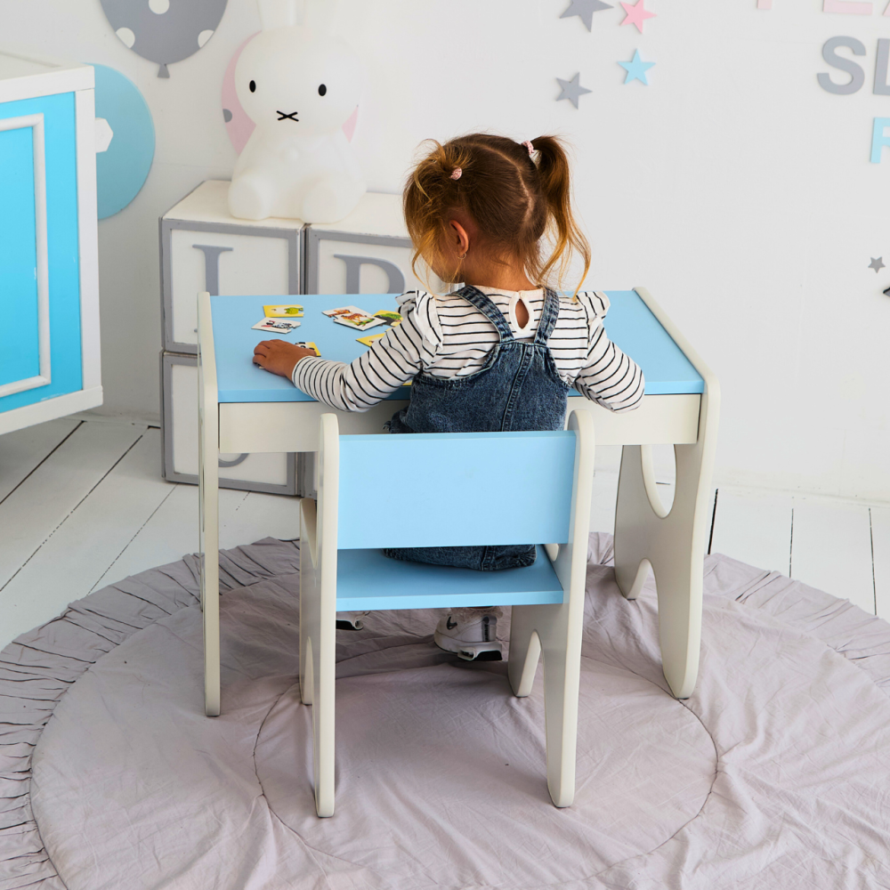 Удобный столик в детскую комнату 70×45×51, детский игральный стол с ящиком, белый с голубым Киев - изображение 7