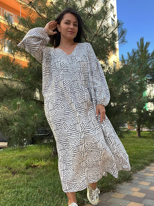 Платье женское Indigo Blue 0156789 длинное тонкое с оборками орнамент one size серое, серый, one size Киев - изображение 5