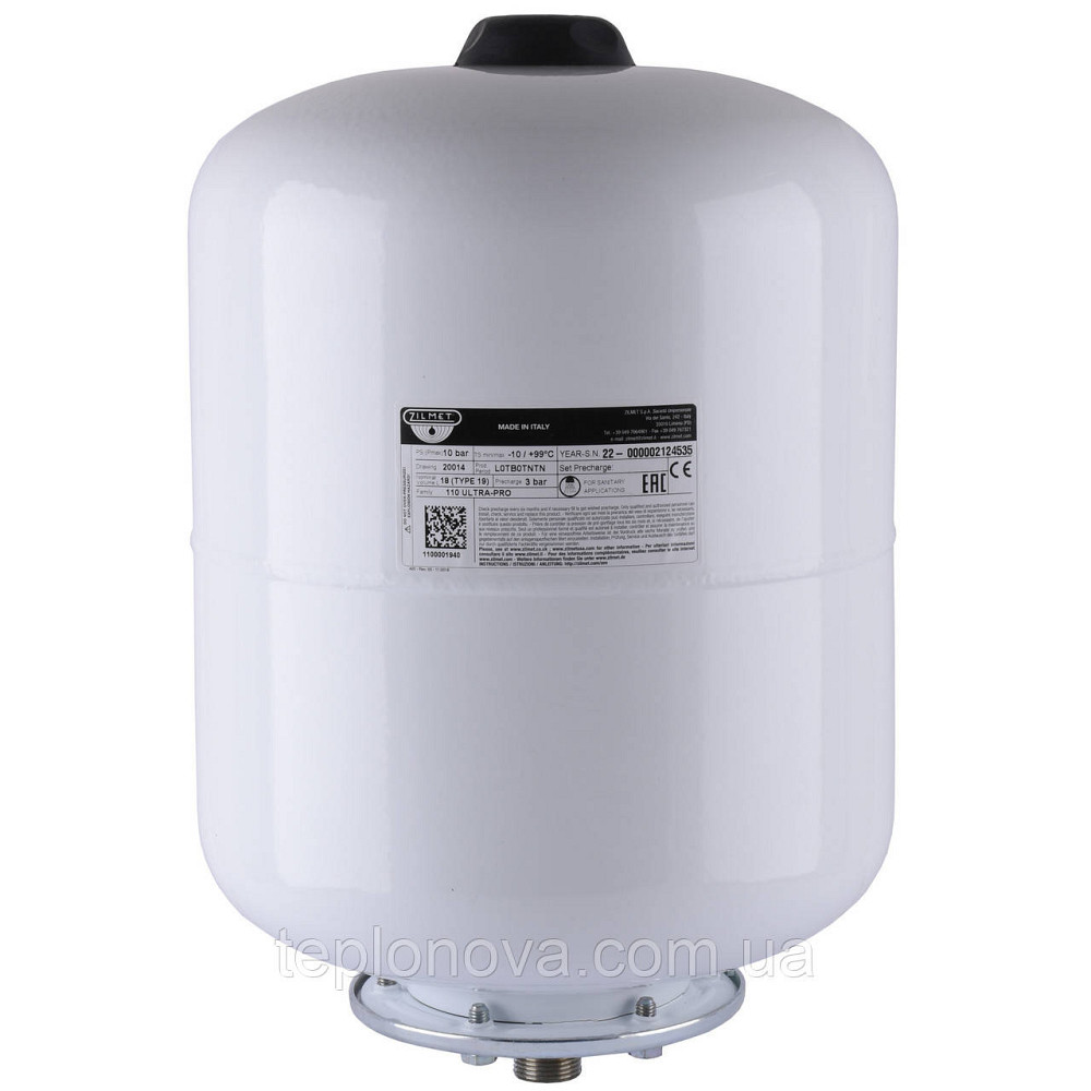 Гидроаккумулятор cо сменной мембраной   19л ZILMET ULTRA-PRO 10bar, белый ( 1100001940 ) Черновцы - изображение 1