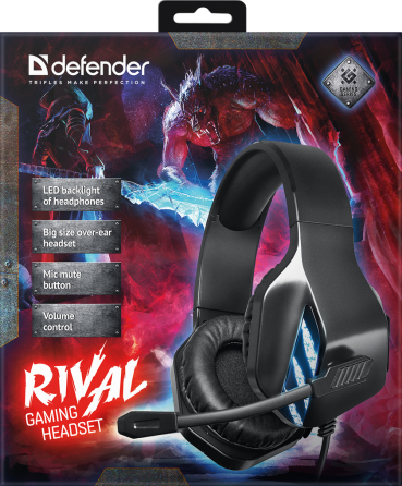 Ігрові навушники Defender Rival 2.2м з мікрофоном та підсвічуванням (Чорний) Вінниця