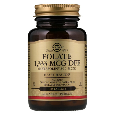 Вітамін Solgar Фолієва кислота (В9), Метафолін, Metafolin, 800 мкг, 100 таб (SOL-01945) Вінниця - фото 1