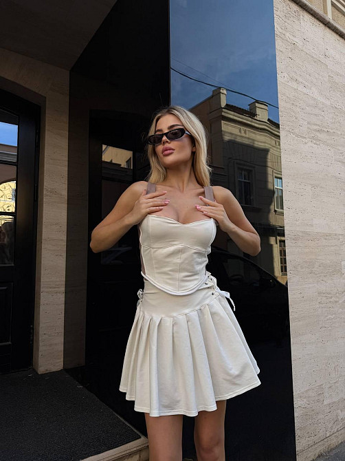 Женский стильный летний костюм-тройка с подтягивающим корсетным топом двухнитка + зербаная Одесса - изображение 8