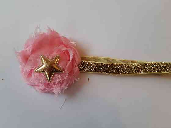 Пов'язка дитяча з блискітками світло-рожева - розмір універсальний (на резинці), квіточка 6см Київ