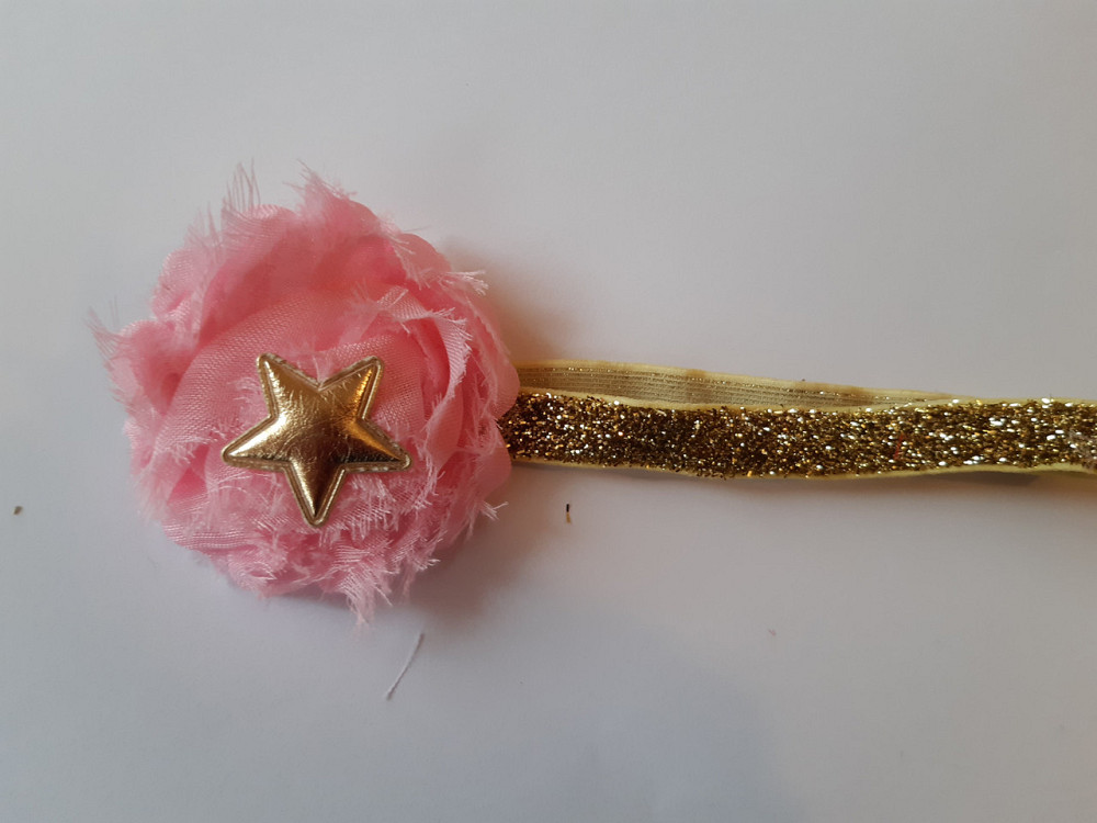 Повязка детская с блестками светло-розовая - размер универсальный (на резинке), цветочек 6см Киев - изображение 1