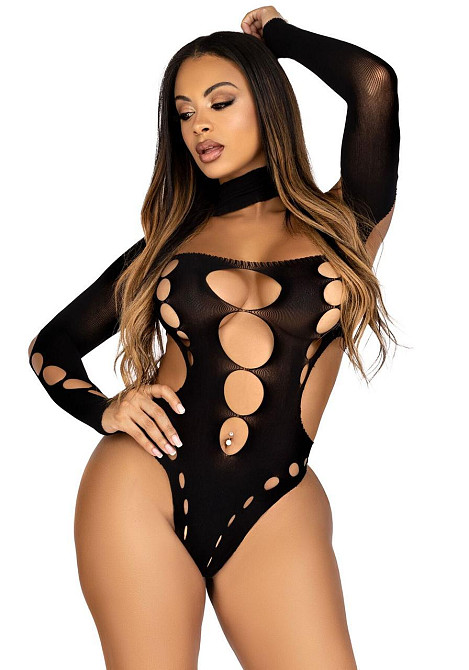 Безшовне боді на одне плече Leg Avenue Seamless thong back bodysuit, One Size, чорне Sex Aura Київ - фото 5