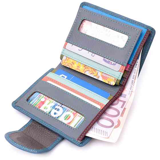 Красиве шкіряне портмоне з монетницею зовні для стильних жінок Бірюзовий (ST Leather) Київ