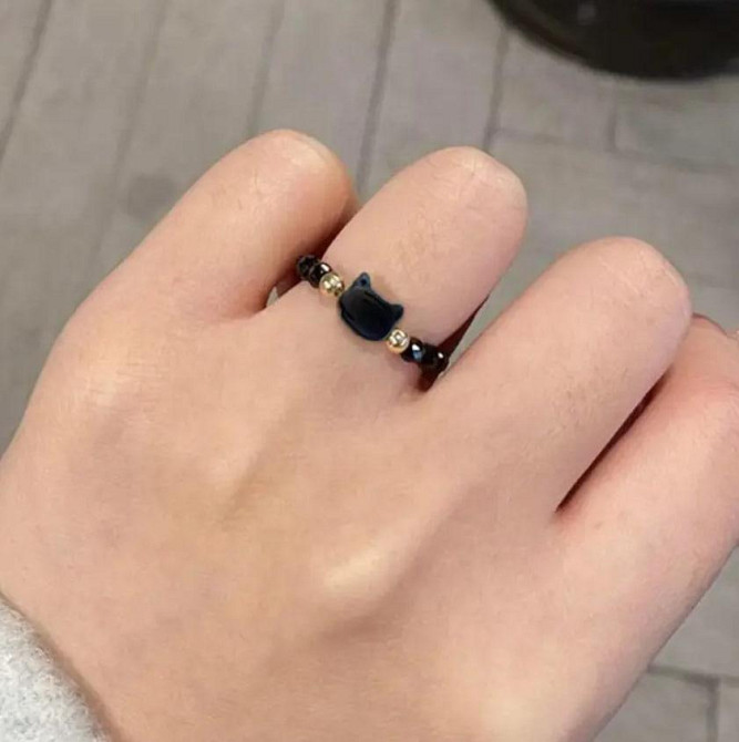 Парные кольца с котиками Комплект из 2 колец для подруг | Регулируемые кольца из бусин, черное и бел Киев - изображение 5