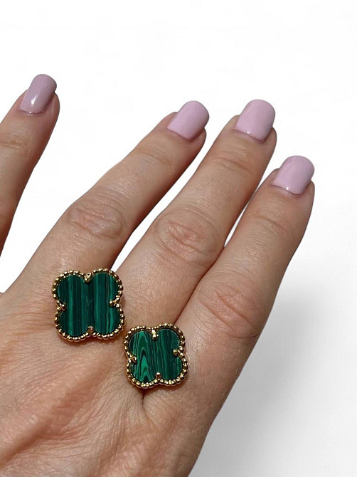 Кольцо Van Cleef позолота 18 К / клевер кольцо двойное зеленое в золоте Одесса - изображение 1
