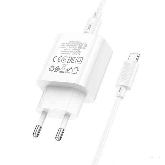 Мережевий зарядний пристрій з кабелем HOCO C76A Pro Majestic single port PD30W charger set (Type-C to Type-C)(EU) White Одеса