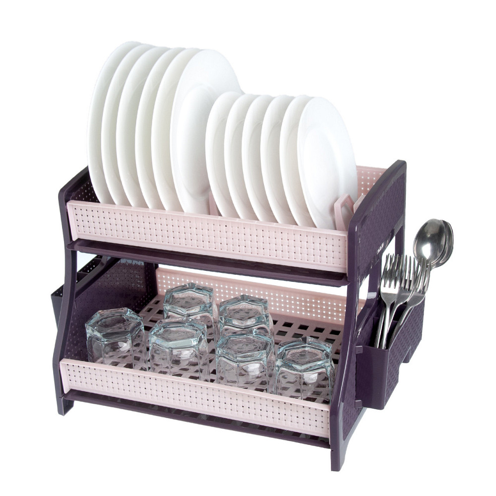 Сушка для посуды 2 ярусная, с 2-мя поддонами, R-Plastic пудра-баклажан Одесса - изображение 1