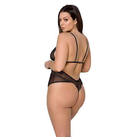 Боди Passion AMBERLY BODY 6XL/7XL black, ассиметричный крой, кружевной лиф, золотая нить Sex Aura Киев