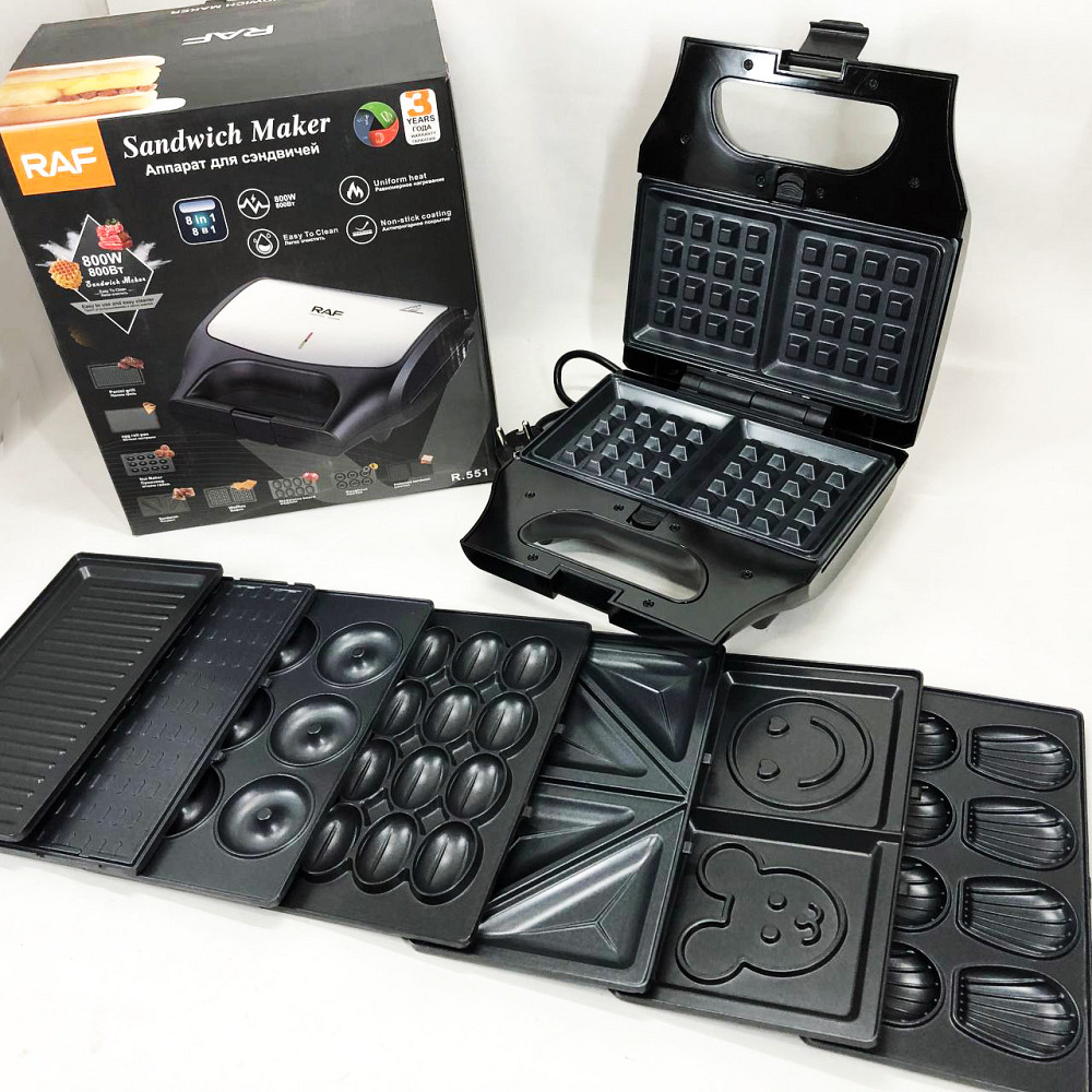 Сендвічниці бутербродниці RAF R.551 850 Вт 8 в 1, Мультимейкер бутербродниця вафлі гриль пончики ED-19 Івано-Франківськ - фото 2