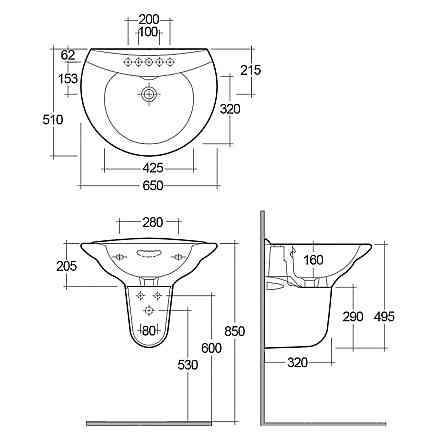 Раковина з напівніжкою RAK Ceramics Venice 650x205x510 мм (RAK0041) Білий Вінниця