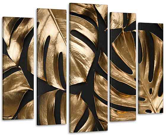Модульная картина в гостиную / спальню Золотые листья Art-442_5 ( 80х118см ) 99x140 см Киев