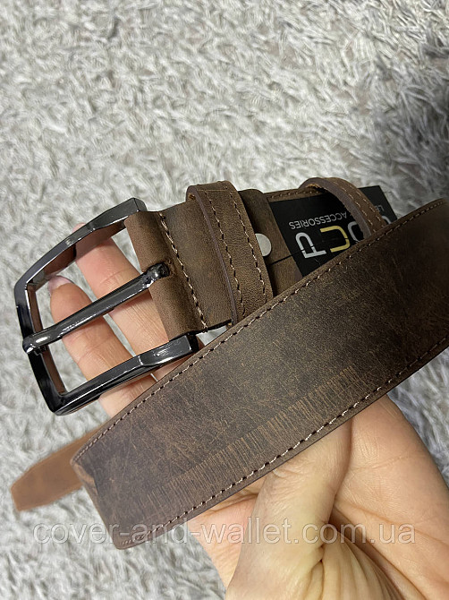 Cтильный мужской ремень из винтажной кожи тертый шоколад 40мм PS Leather Киев - изображение 3