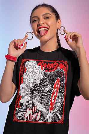 Футболка для мальчика аниме Берсерк Гутс Скулл Книгхт оверсайз (рост от 165 до 180 ) Черний AnimeJ0231m Днепр