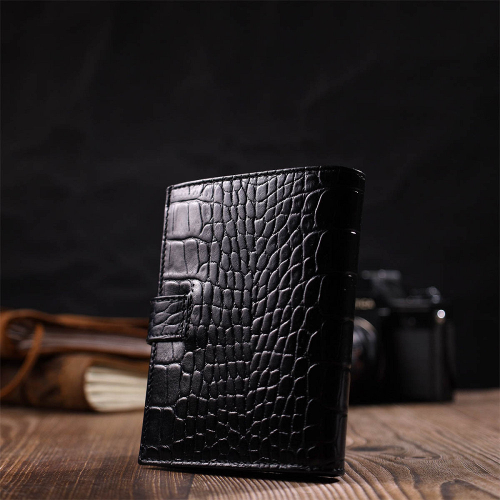 Фактурное портмоне для мужчин из натуральной кожи с тиснением под крокодила BOND 22057 Черный Киев - изображение 9