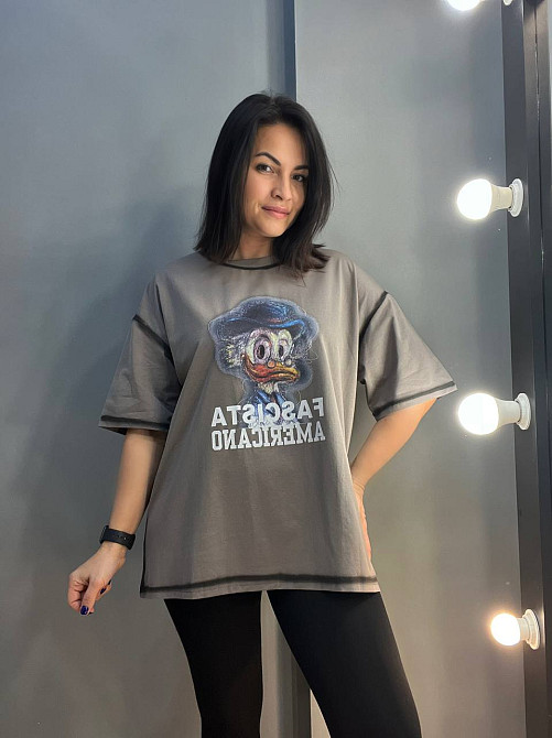 Футболка жіноча LADY YEP 0125 оверсайз варені шви малюнок Скрудж one size шоколад, шоколад, one size Київ - фото 7