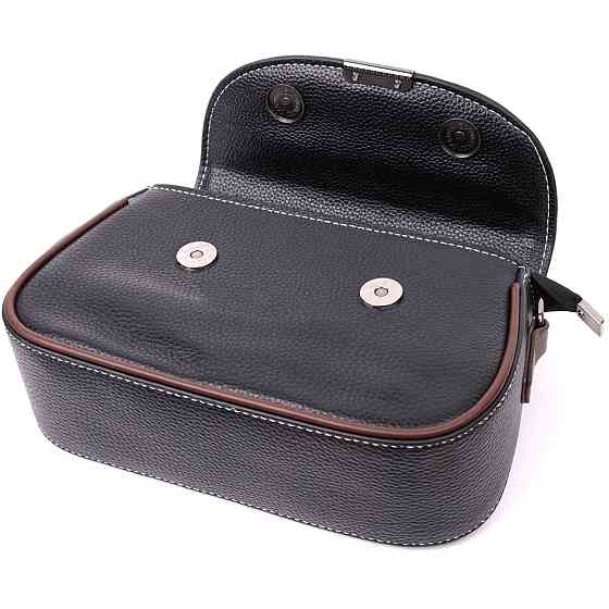 Стильна сумка для жінок з фактурним клапаном із натуральної шкіри Vintage 22374 Чорна Київ