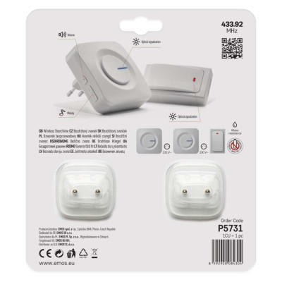 Дверной звонок EMOS беспроводной P5731 220В 2 приемника (180м) (P5731) Винница - изображение 7