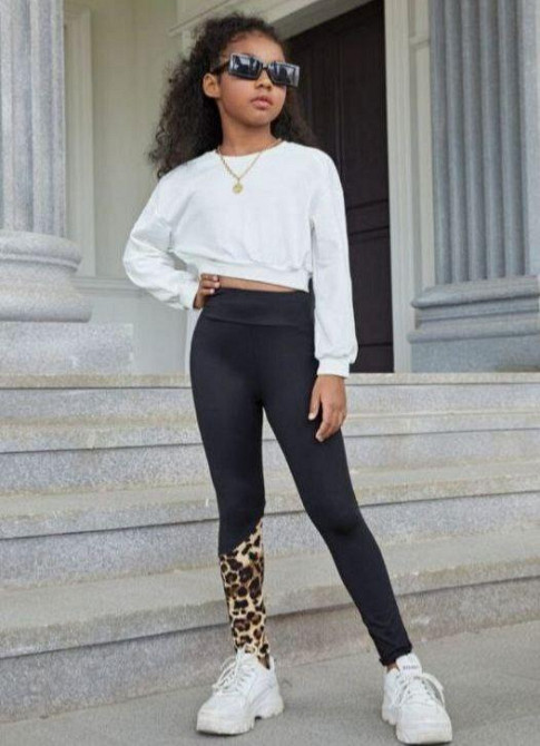 Детские лосины для девочки с леопардовой вставкой микродайвинг 122/128 Одесса - изображение 2